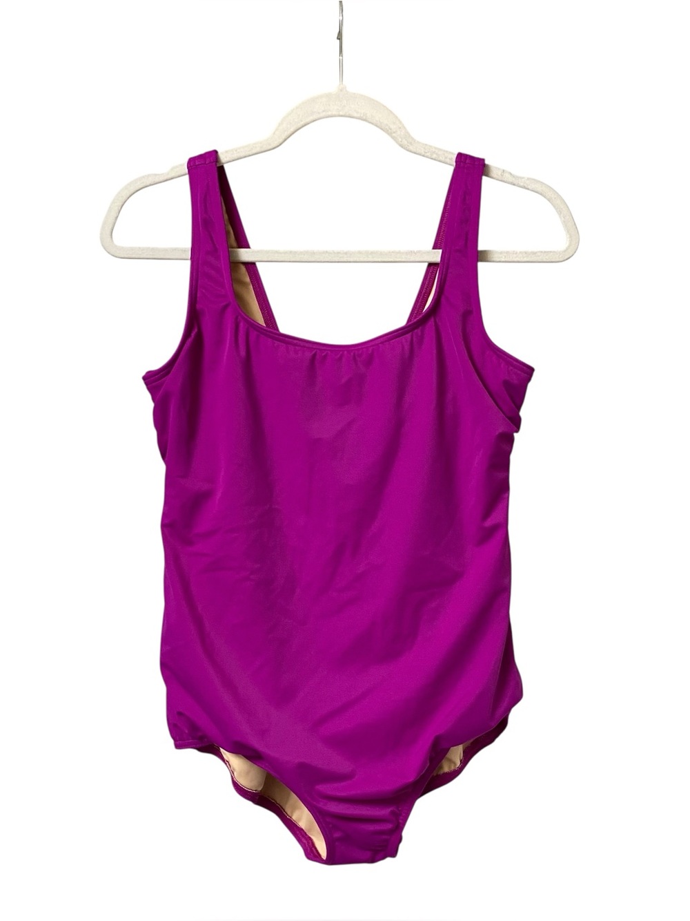 Lands’End magenta purple nylon tugless tummy control swimsuit beach size 14P